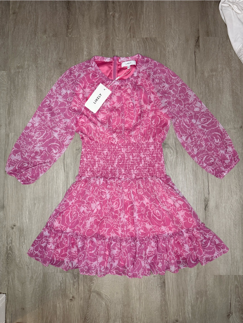 LIKELY womens Pink Floral Ruffle Dress